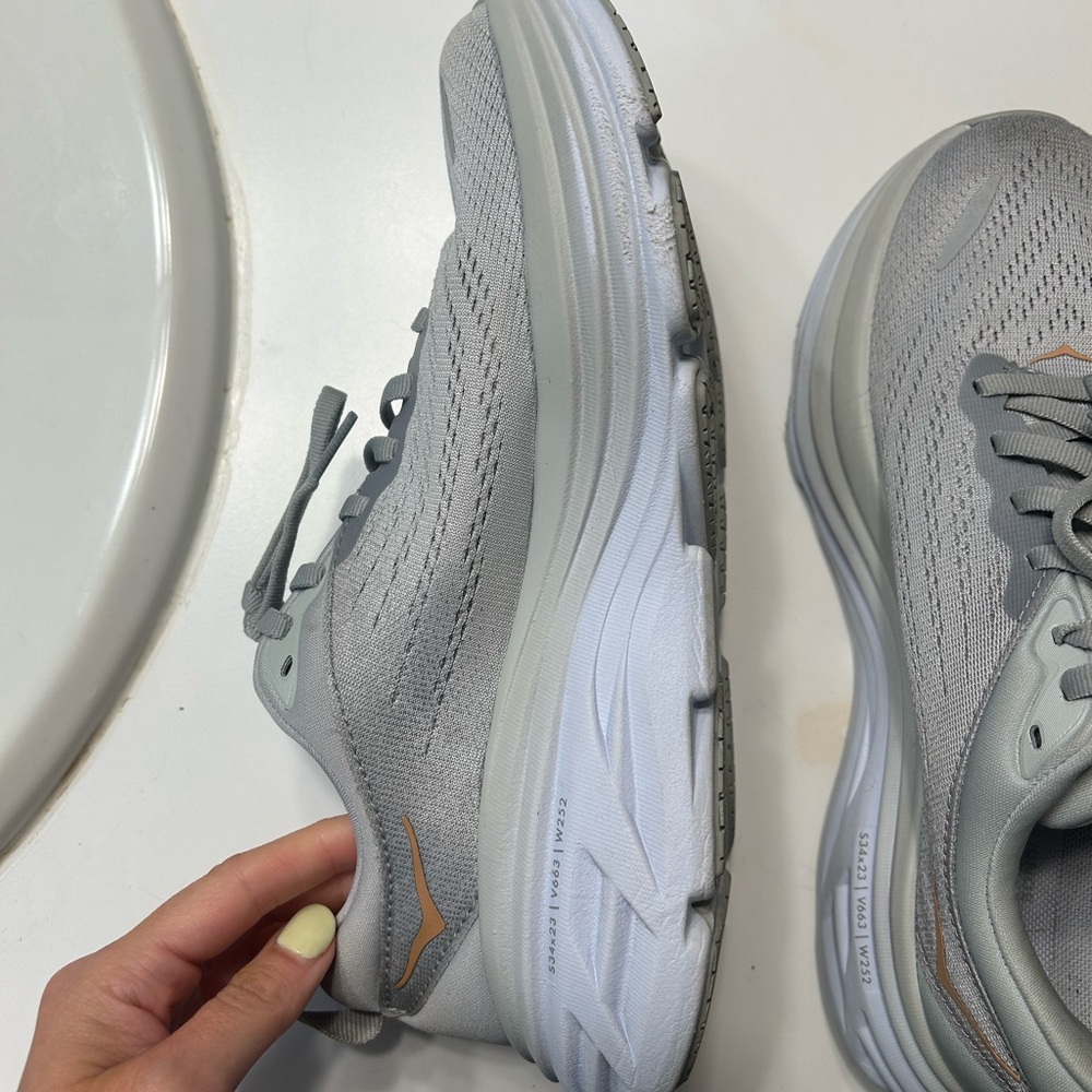 Hoka Bondi 8 in Harbor Mist and Lunar Rock Gray Athletic Shoes Width B - Picture 11 of 13